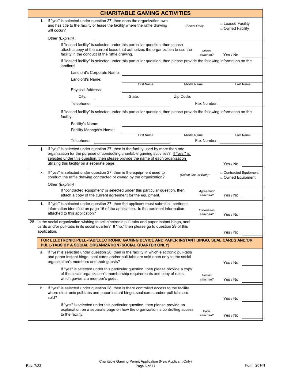 Form 201-N Download Printable PDF or Fill Online Charitable Gaming ...