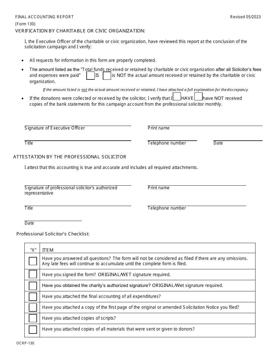 Form OCRP-130 Professional Solicitors Final Accounting Report Late Fees - Virginia, Page 3