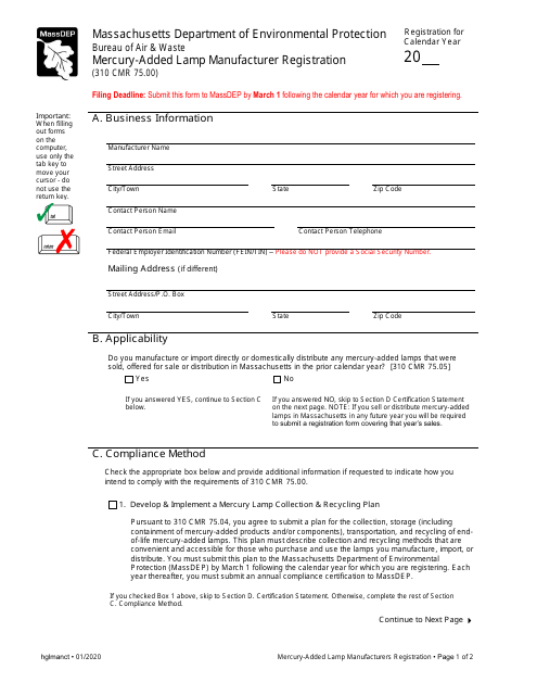 Mercury-Added Lamp Manufacturer Registration - Massachusetts Download Pdf