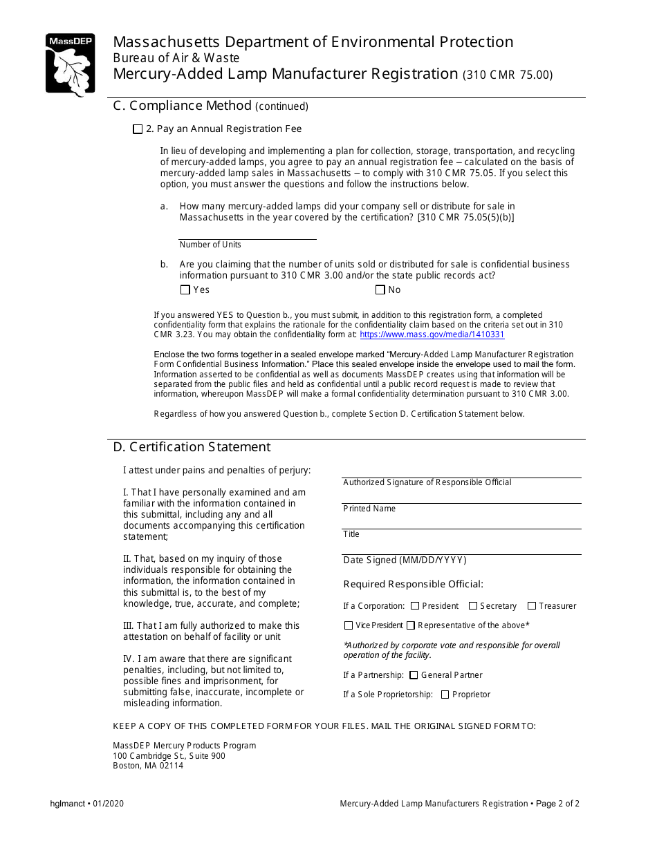 Mercury-Added Lamp Manufacturer Registration - Massachusetts, Page 2
