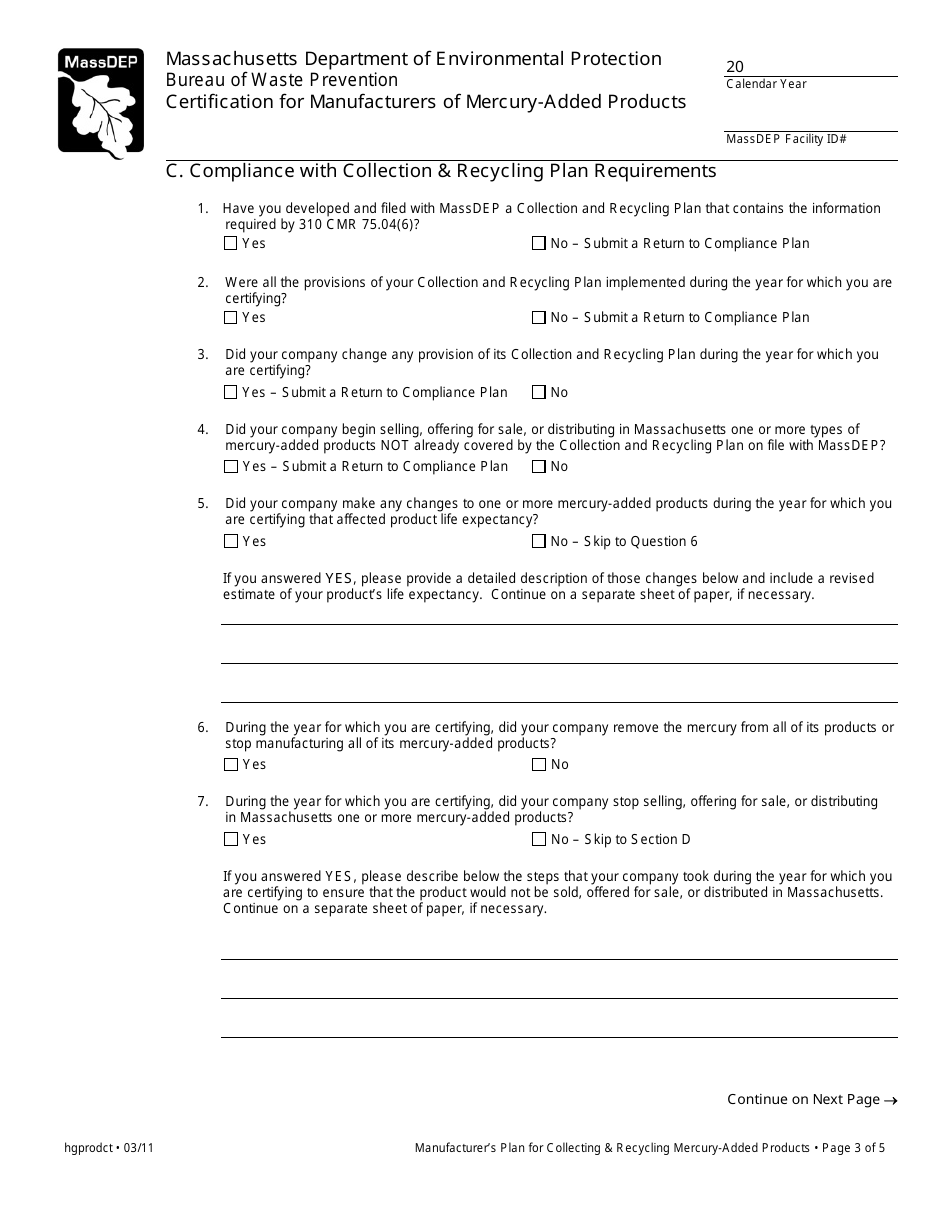 Certification for Manufacturers of Mercury-Added Products - Massachusetts, Page 3