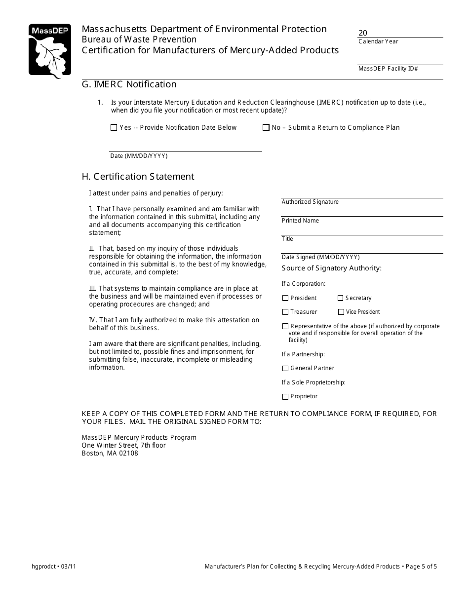 Certification for Manufacturers of Mercury-Added Products - Massachusetts, Page 5