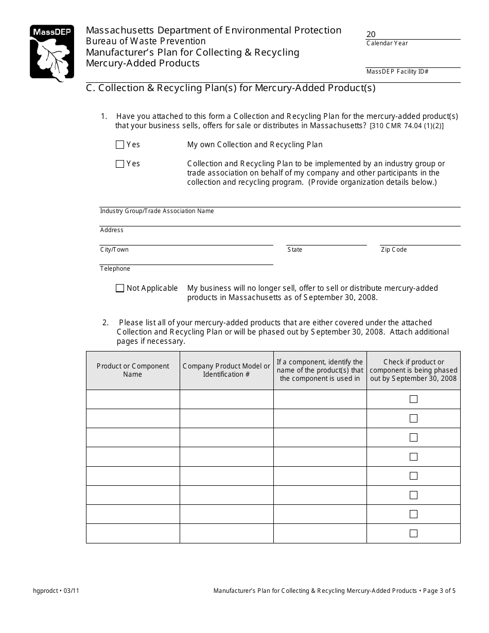 Manufacturers Plan for Collecting  Recycling Mercury-Added Products - Massachusetts, Page 3