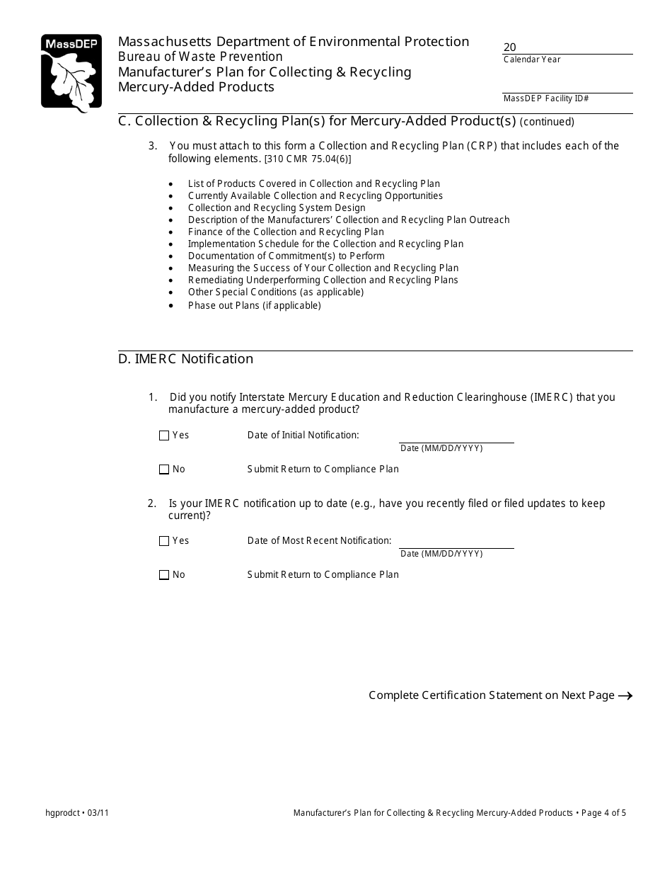 Manufacturers Plan for Collecting  Recycling Mercury-Added Products - Massachusetts, Page 4