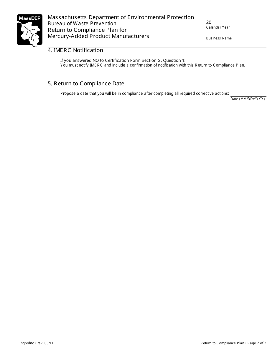 Return to Compliance Plan for Mercury-Added Product Manufacturers - Massachusetts, Page 2