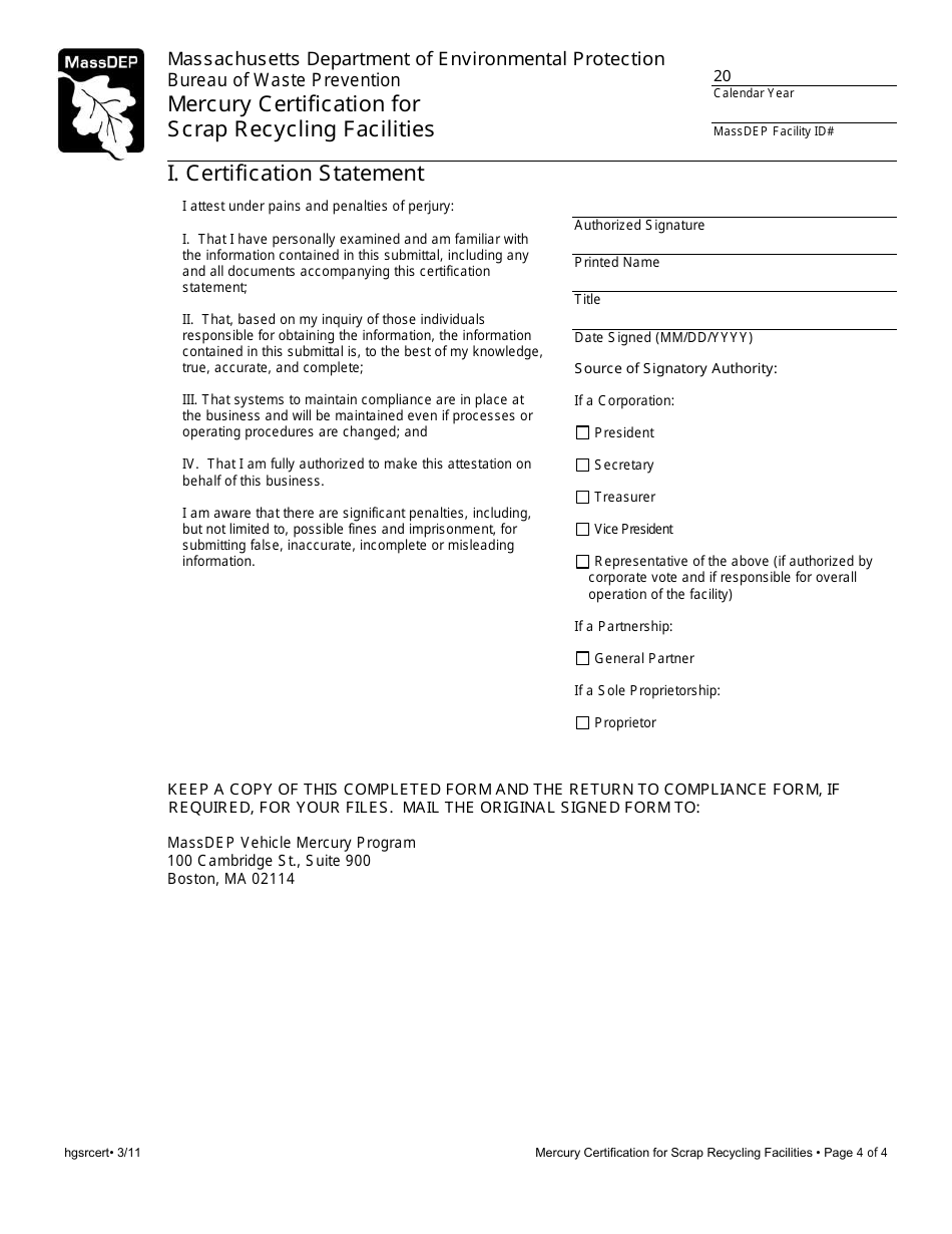 Mercury Certification for Scrap Recycling Facilities - Massachusetts, Page 4