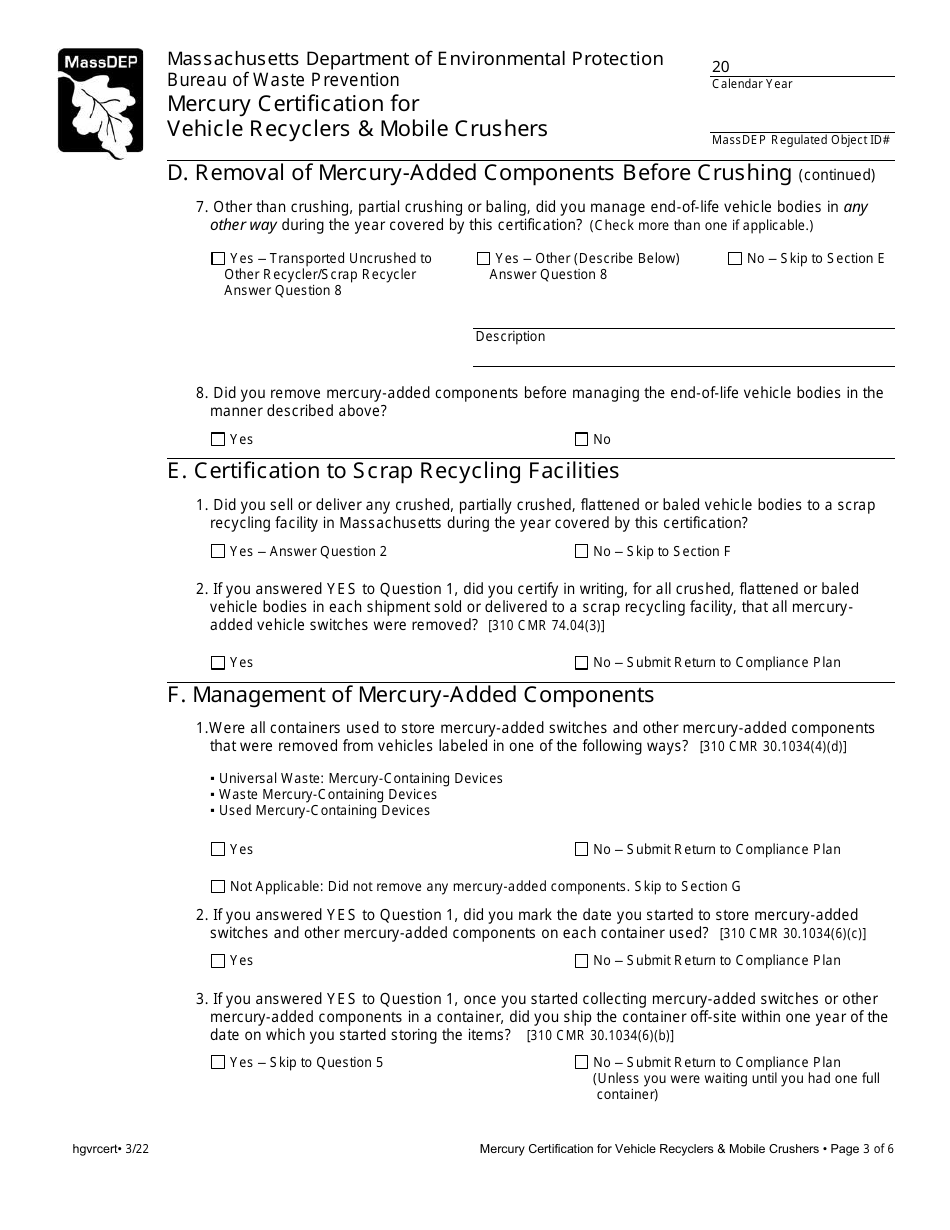 Mercury Certification for Vehicle Recyclers  Mobile Crushers - Massachusetts, Page 3