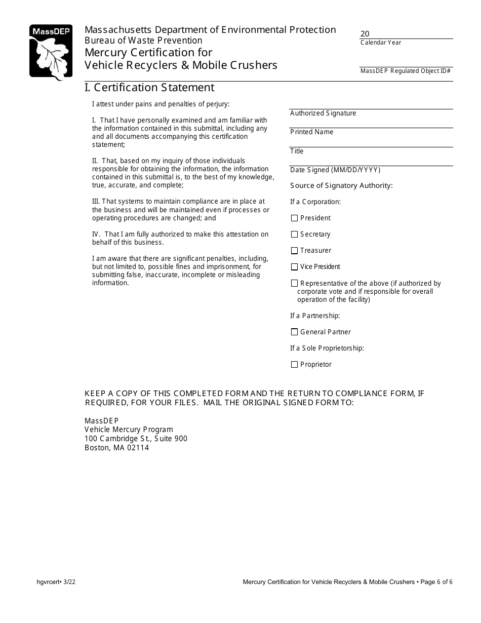 Mercury Certification for Vehicle Recyclers  Mobile Crushers - Massachusetts, Page 6