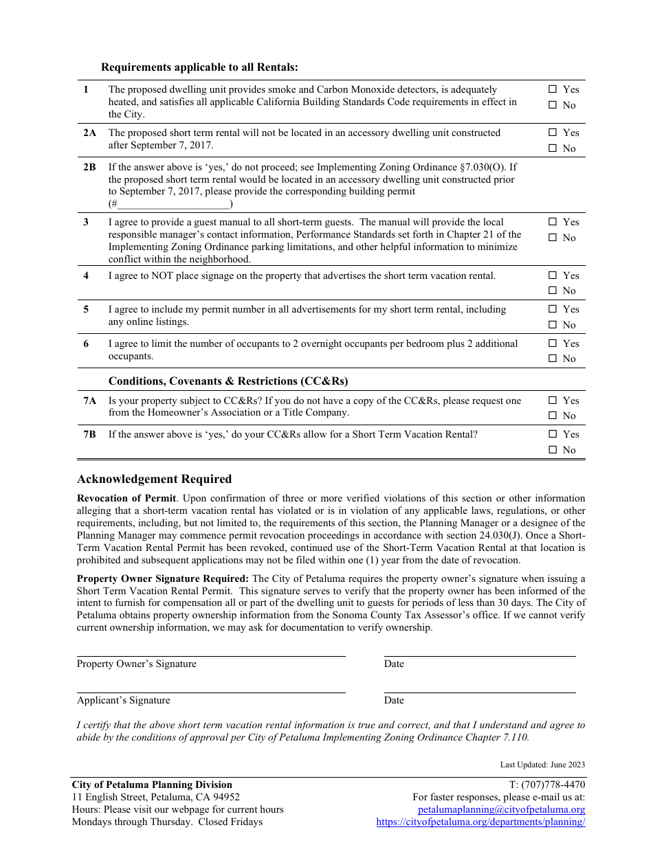 Short-Term Vacation Rental Permit - City of Petaluma, California, Page 2