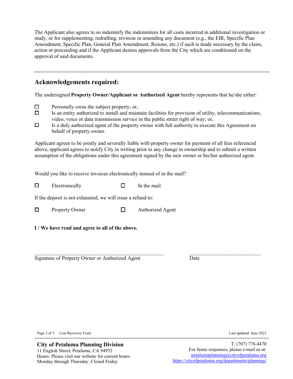 Cost Recovery Form - City of Petaluma, California, Page 3