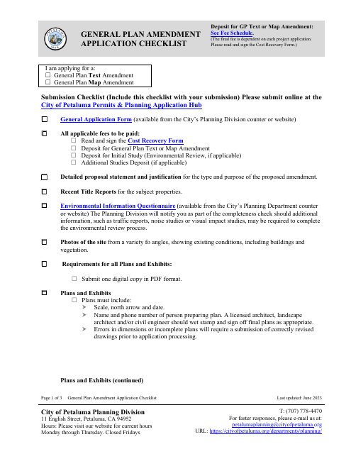 General Plan Amendment Application Checklist - City of Petaluma, California Download Pdf