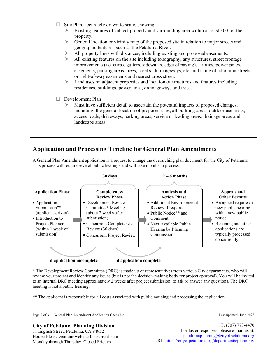 General Plan Amendment Application Checklist - City of Petaluma, California, Page 2