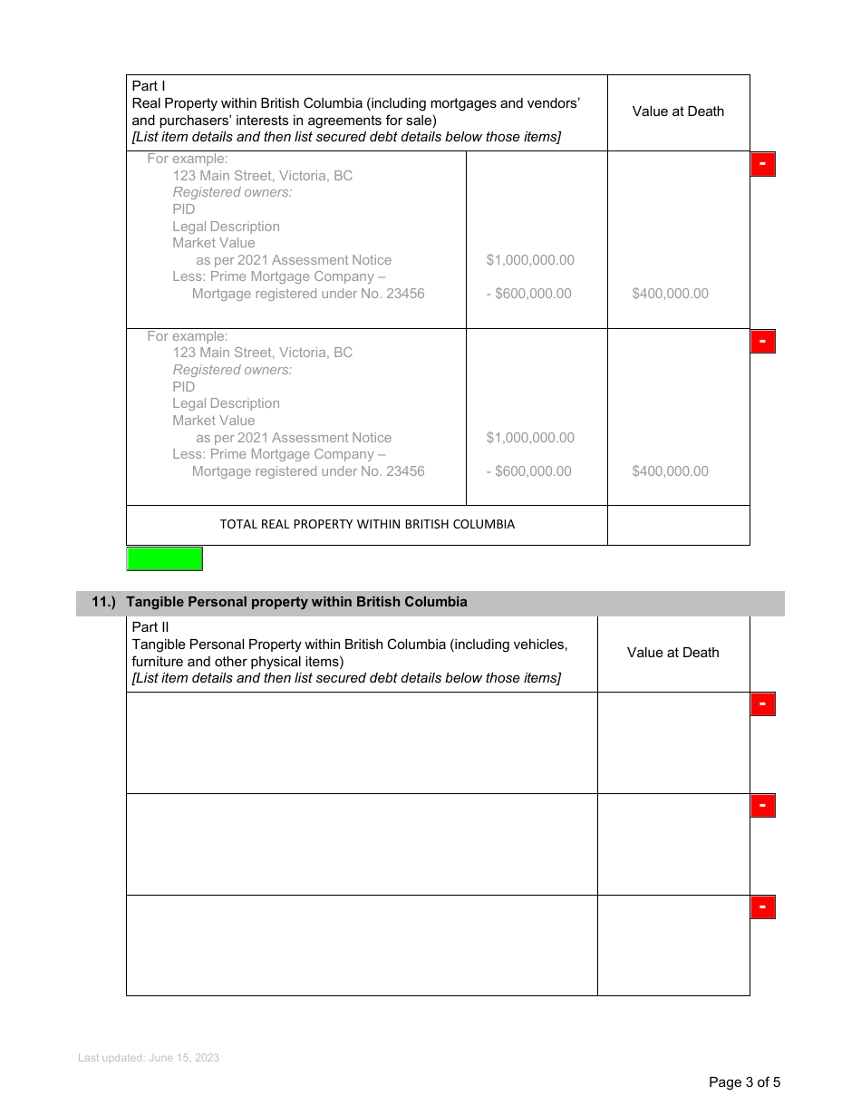 Form P10 Affidavit of Assets and Liabilities for Domiciled Estate Grant - British Columbia, Canada, Page 3