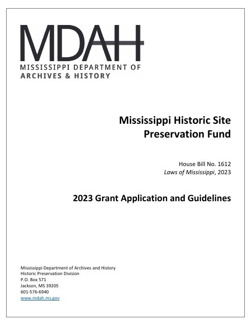 Mississippi Historic Site Preservation Fund Grant Application - Mississippi, 2023