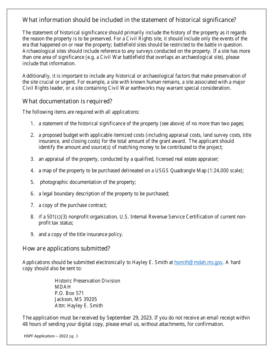 Mississippi Historic Site Preservation Fund Grant Application - Mississippi, Page 3