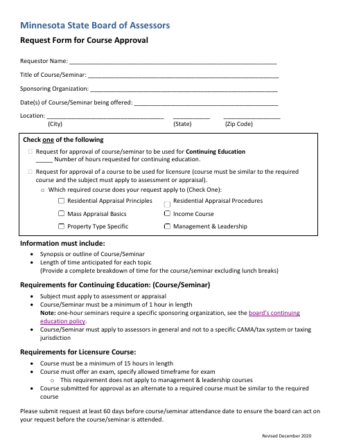 Request Form for Course Approval - Minnesota Download Pdf