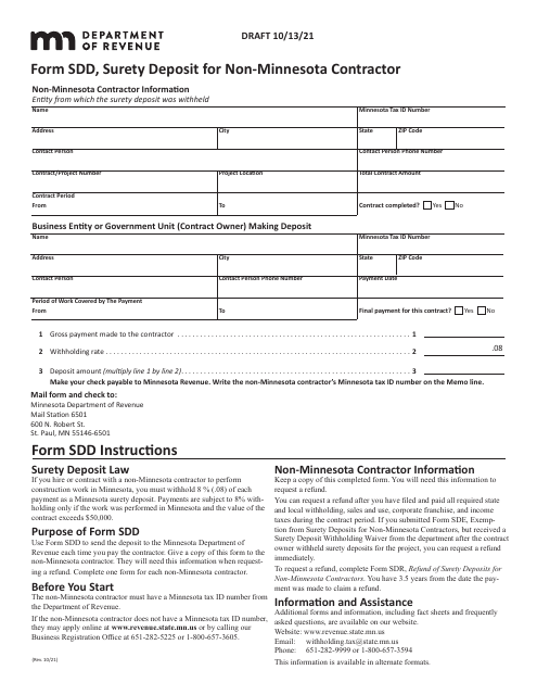 Form SDD Surety Deposit for Non-minnesota Contractor - Draft - Minnesota