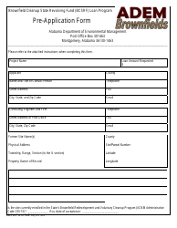 Document preview: ADEM Form 542 Pre-application Form - Brownfield Cleanup State Revolving Fund (Bcsrf) Loan Program - Alabama