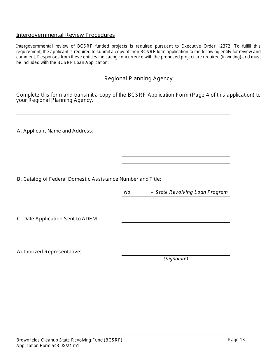 ADEM Form 543 Brownfields Cleanup State Revolving Fund Application Form - Alabama, Page 10