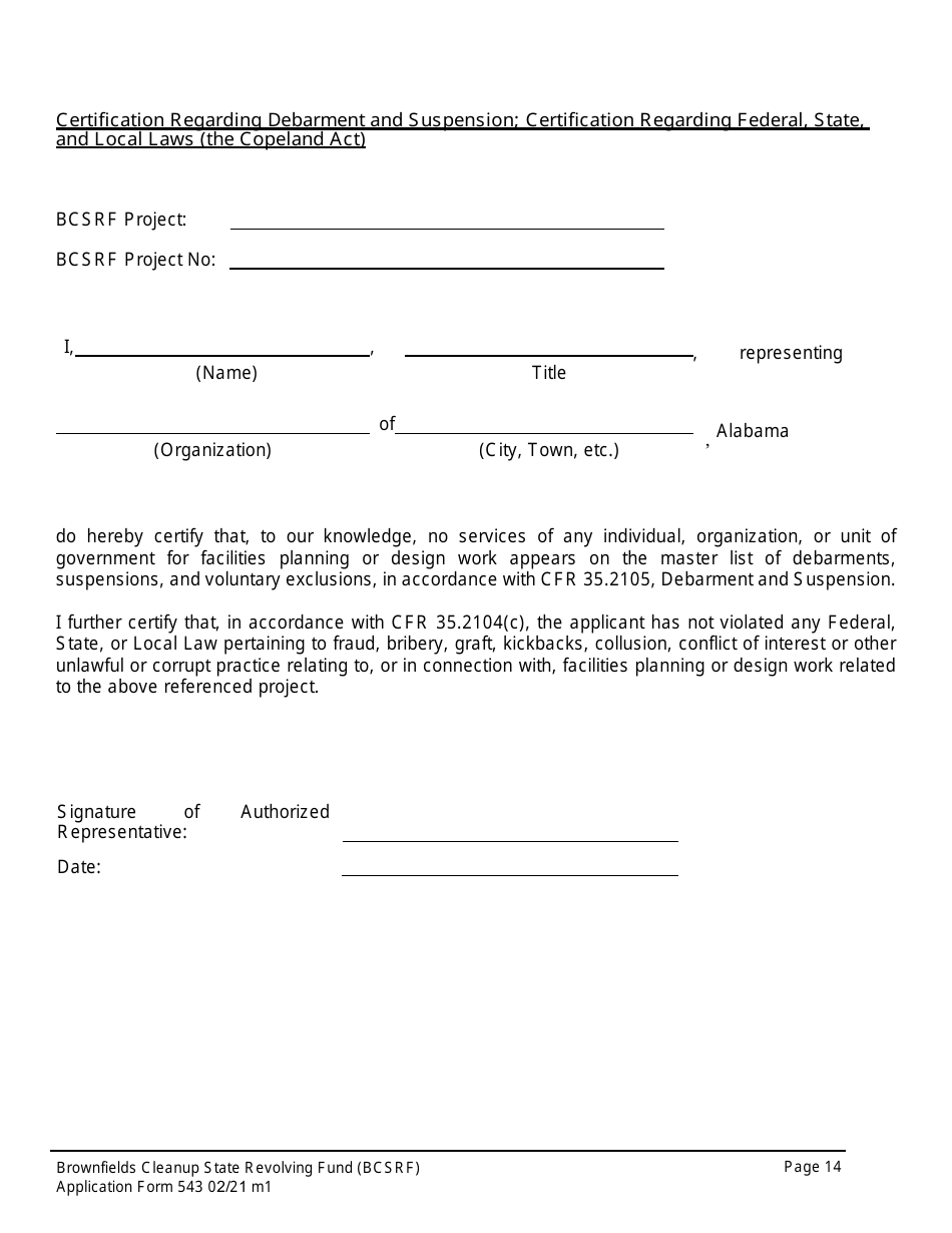 ADEM Form 543 Brownfields Cleanup State Revolving Fund Application Form - Alabama, Page 11