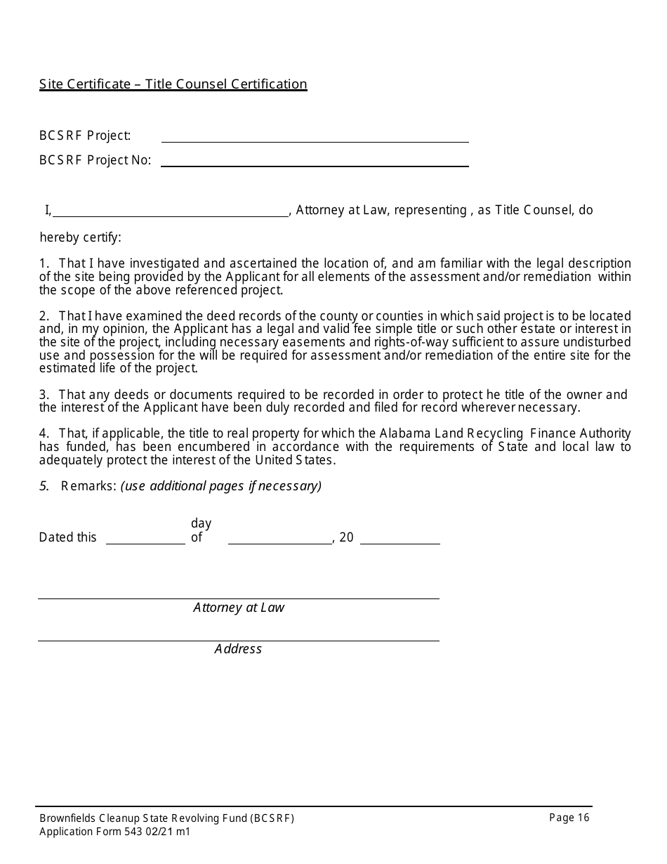 ADEM Form 543 Brownfields Cleanup State Revolving Fund Application Form - Alabama, Page 13