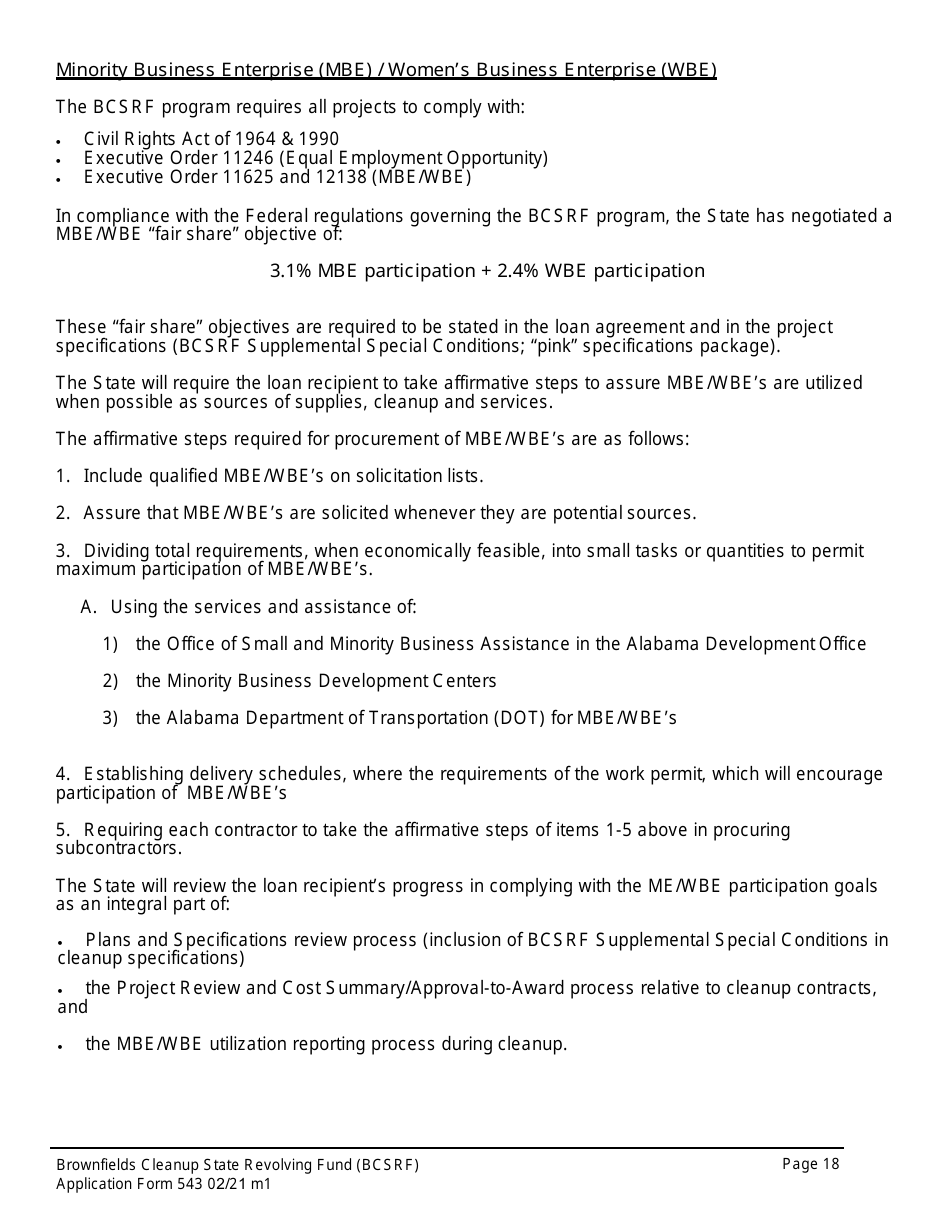 ADEM Form 543 Brownfields Cleanup State Revolving Fund Application Form - Alabama, Page 15