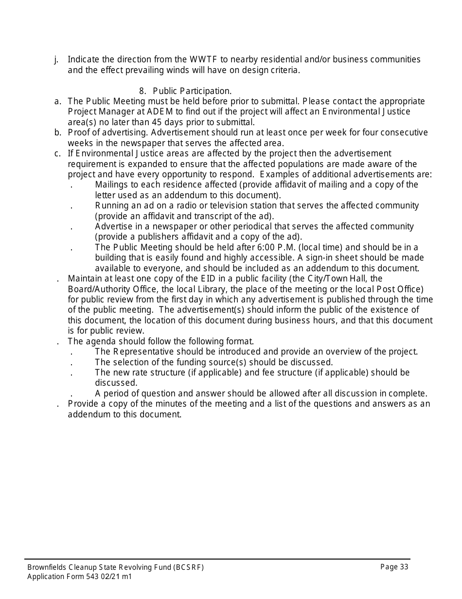 ADEM Form 543 Brownfields Cleanup State Revolving Fund Application Form - Alabama, Page 29