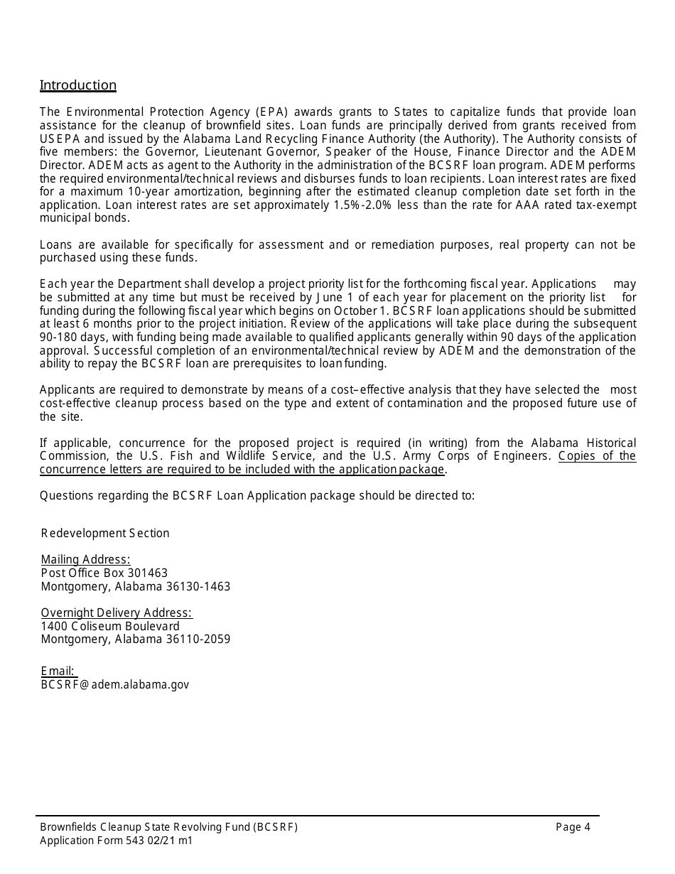 ADEM Form 543 Brownfields Cleanup State Revolving Fund Application Form - Alabama, Page 3