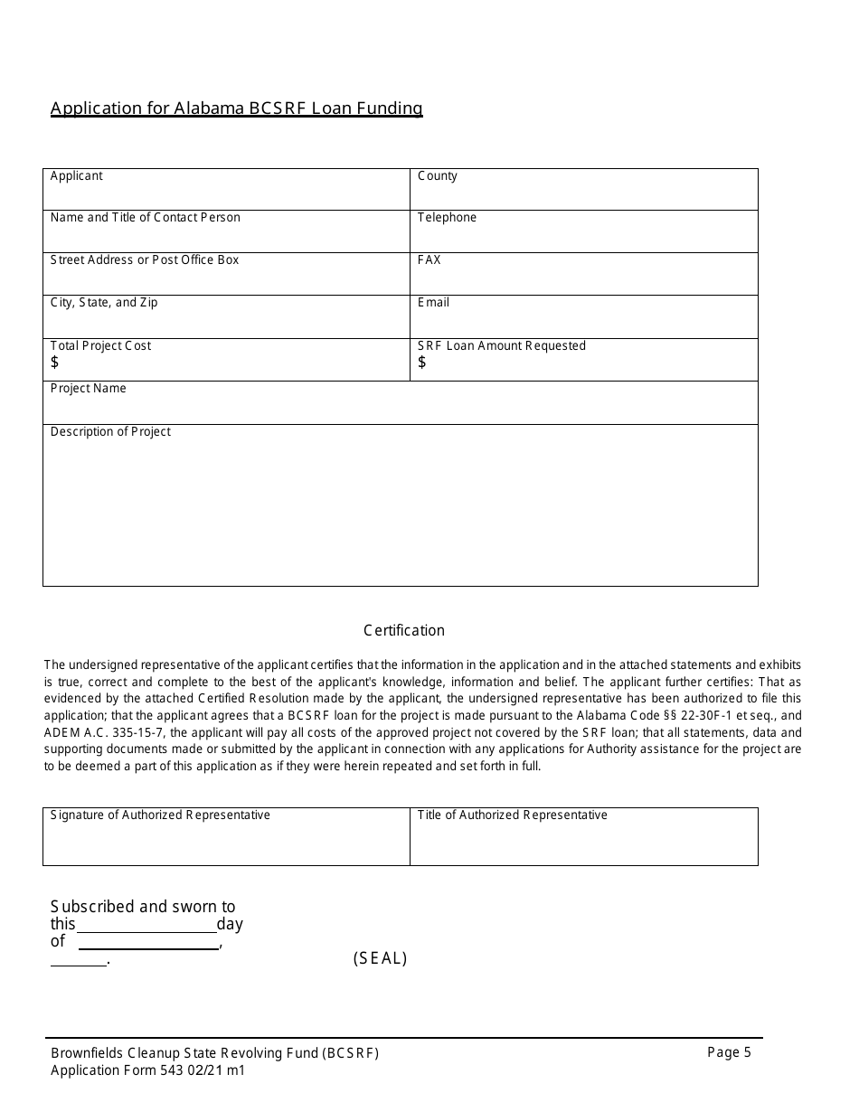 ADEM Form 543 Brownfields Cleanup State Revolving Fund Application Form - Alabama, Page 4