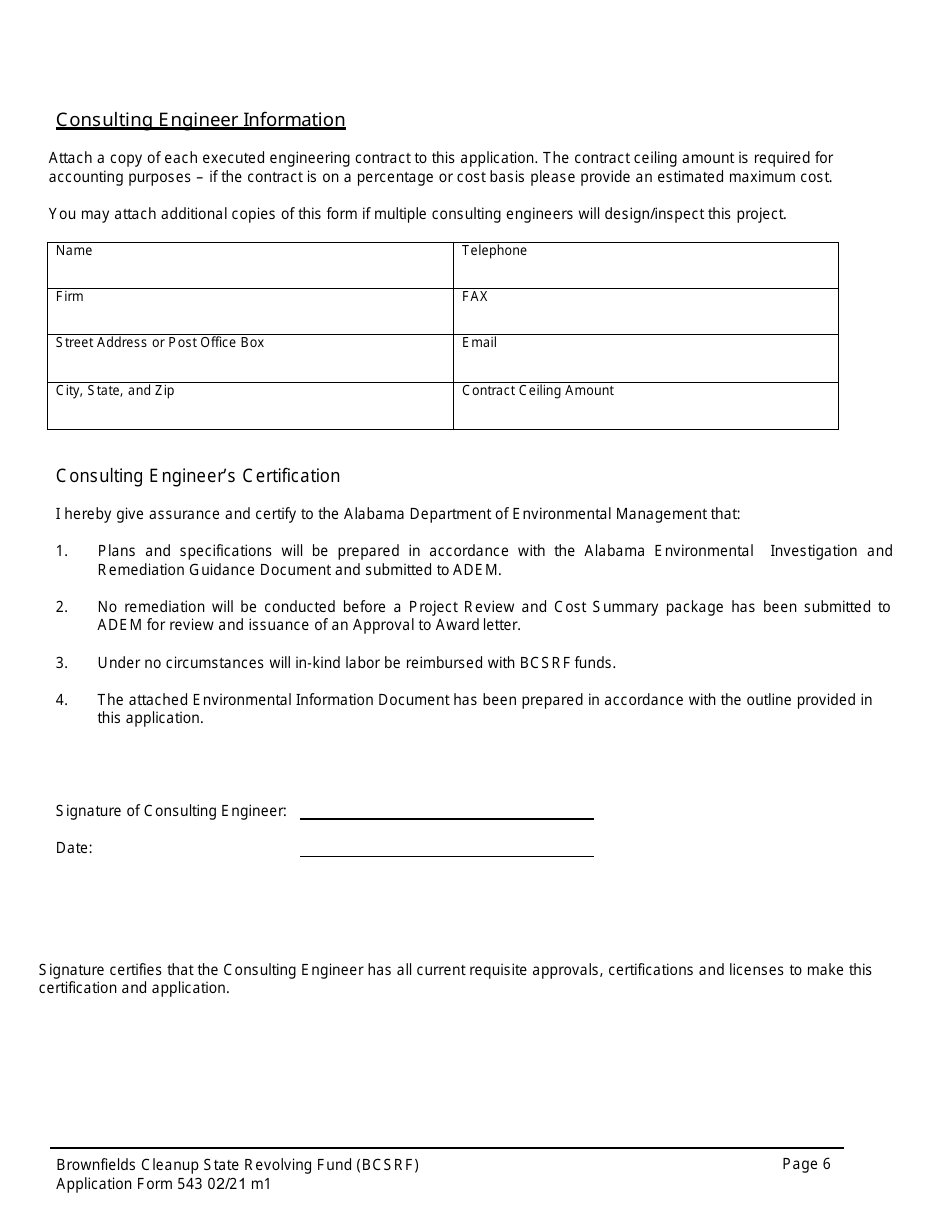 ADEM Form 543 Brownfields Cleanup State Revolving Fund Application Form - Alabama, Page 5