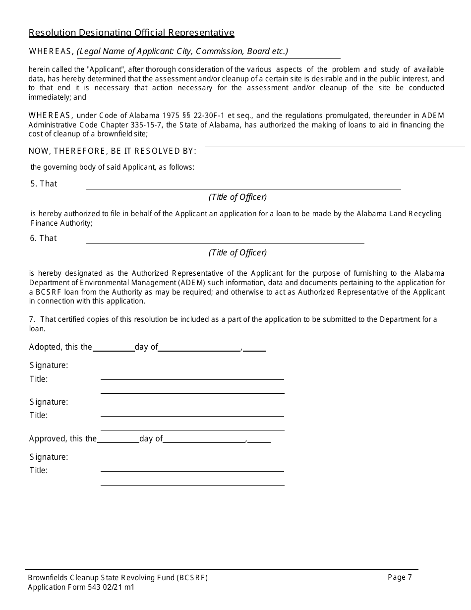 ADEM Form 543 Brownfields Cleanup State Revolving Fund Application Form - Alabama, Page 6