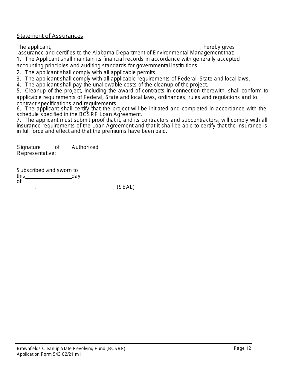 ADEM Form 543 Brownfields Cleanup State Revolving Fund Application Form - Alabama, Page 9