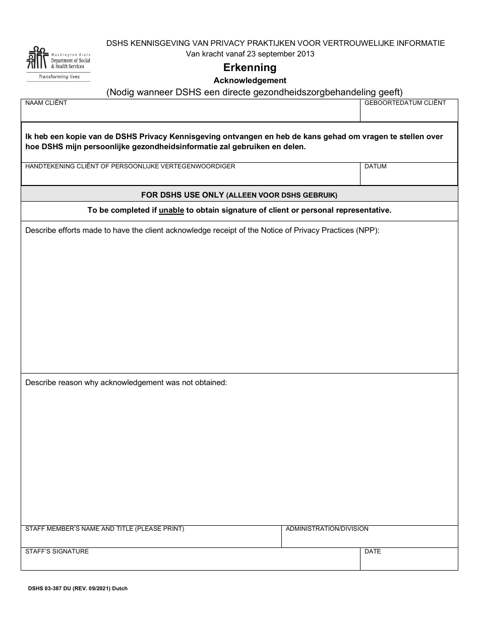 DSHS Form 03-387 Dshs Notice of Privacy Practices for Client Medical Information - Washington (Dutch), Page 3