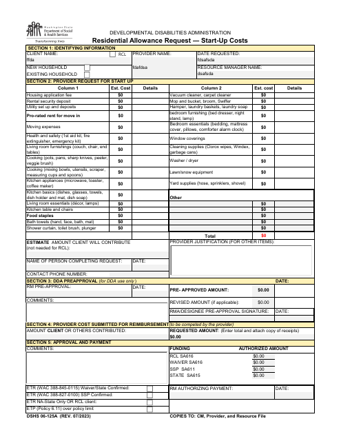 DSHS Form 06-125A  Printable Pdf