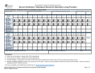 Document preview: DSHS Form 10-104B Service Verification/Attendance Record for Alternative Living Providers - Washington