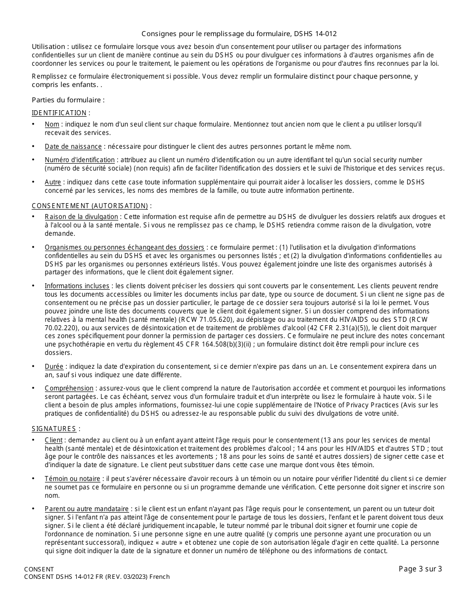 DSHS Form 14-012 Consent - Washington (French), Page 3