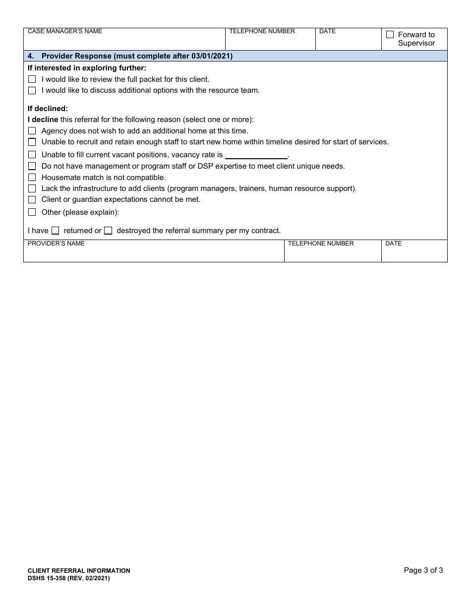 DSHS Form 15-358 Client Referral Summary - Washington, Page 3