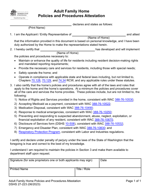 DSHS Form 27-223  Printable Pdf