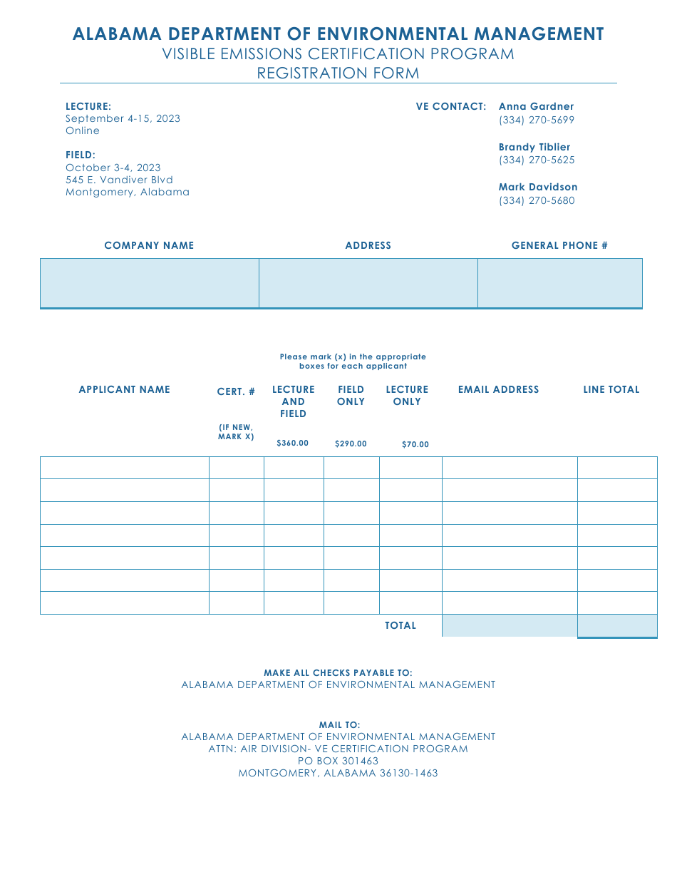 2023 Alabama Visible Emissions Certification Program Registration Form ...