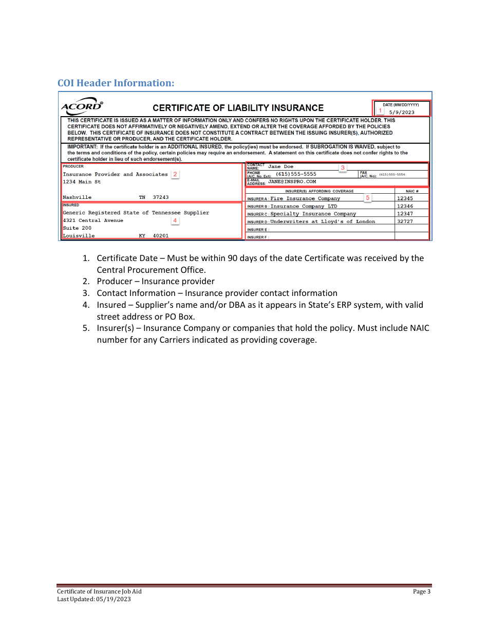 Certificate of Insurance Job Aid - Tennessee, Page 3