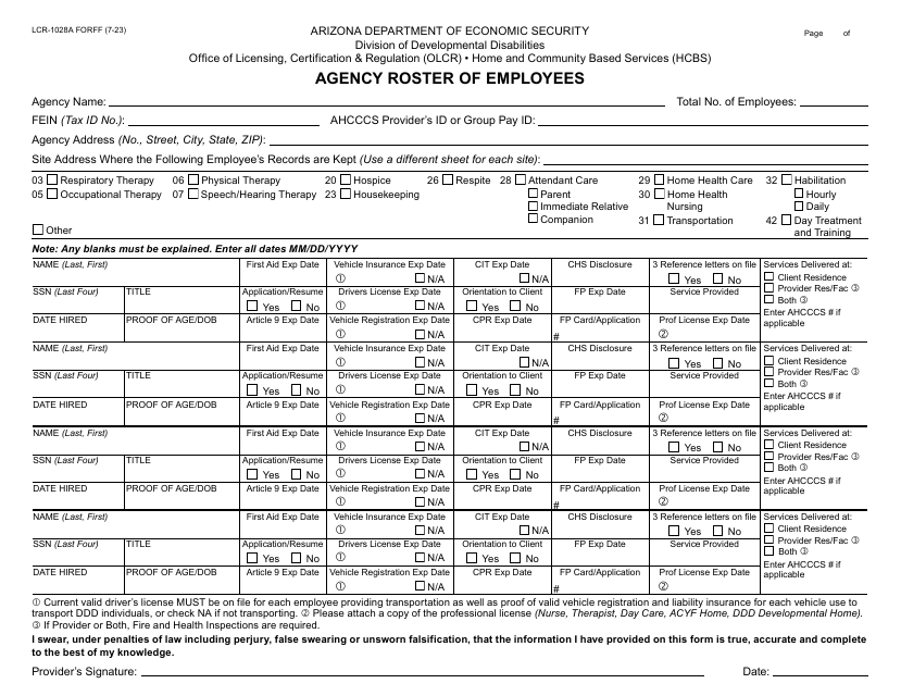 Form LCR-1028A  Printable Pdf