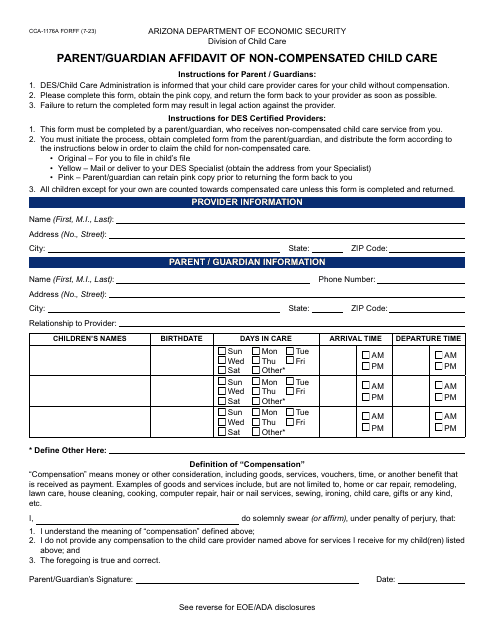 Form CCA-1176A  Printable Pdf