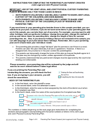Instructions for Form DC6:5.37 Parenting Plan Parent-Created (Joint Legal and Joint Physical Custody) - Nebraska