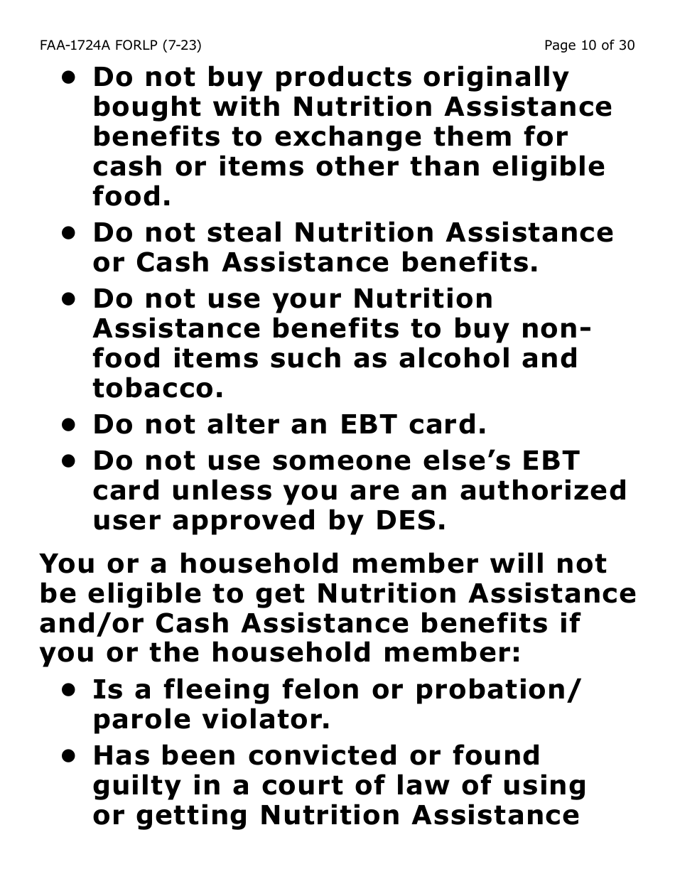 Form FAA-1724A-LP Application Signature Pages - Large Print - Arizona, Page 10