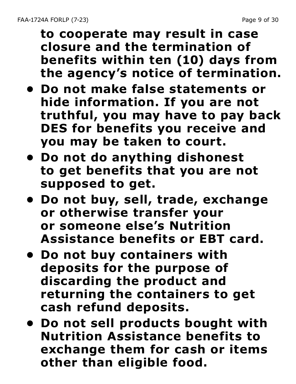 Form FAA-1724A-LP Application Signature Pages - Large Print - Arizona, Page 9