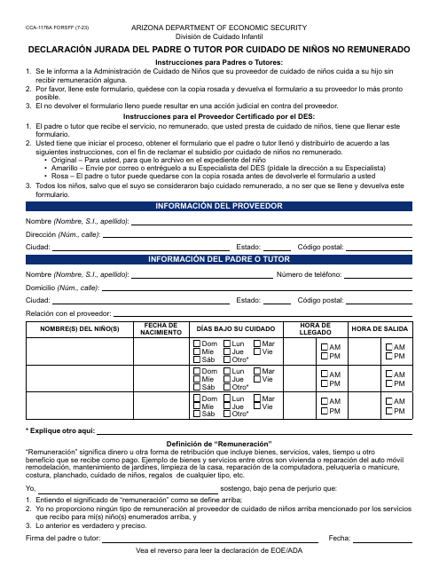 Form CCA-1176A-S  Printable Pdf