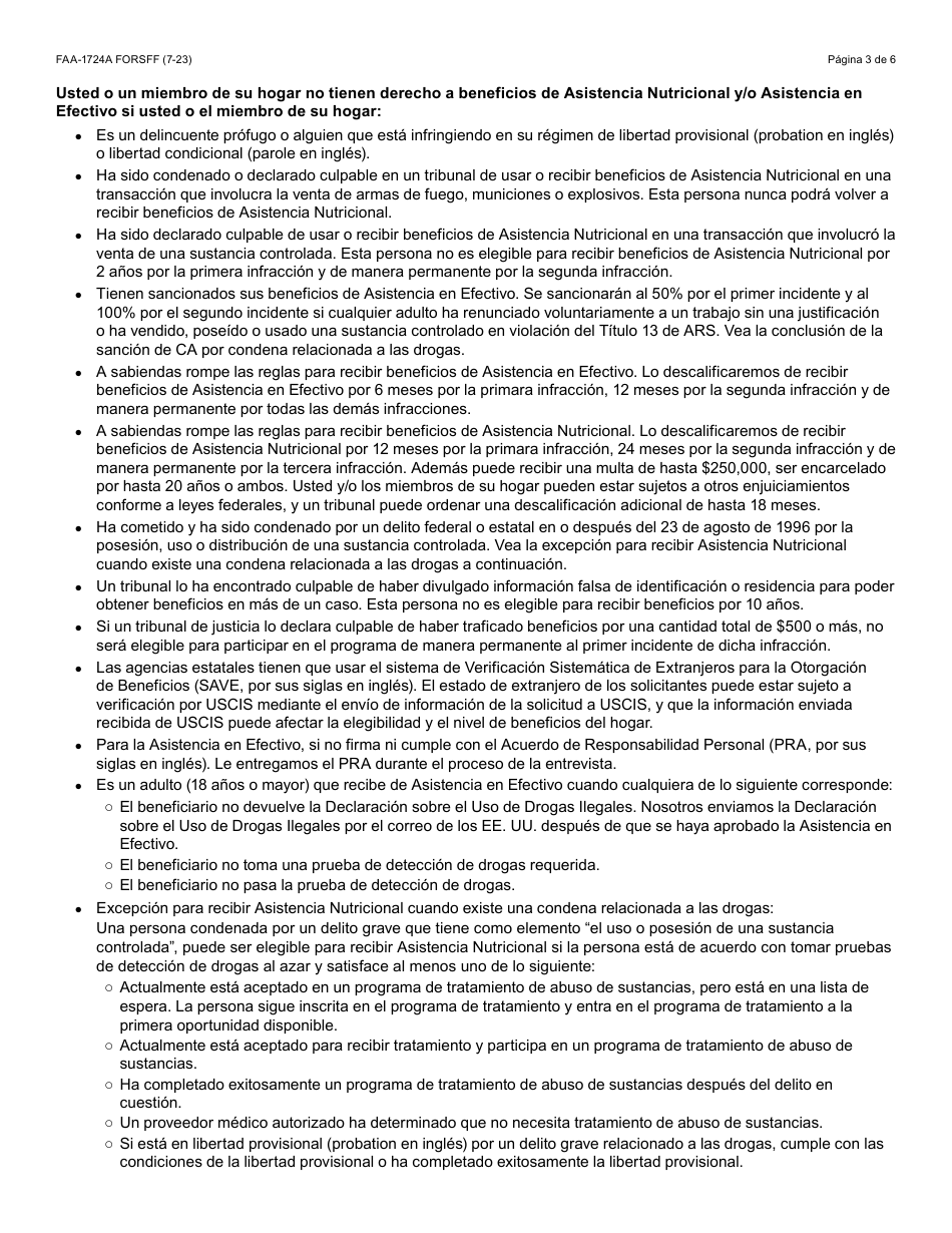 Formulario FAA-1724A-S Paginas De Firma De La Solicitud - Arizona (Spanish), Page 3