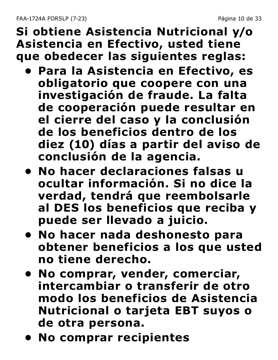 Formulario FAA-1724A-SLP Paginas De Firma De La Solicitud (Letra Grande) - Arizona (Spanish), Page 10