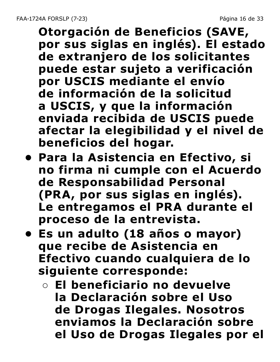 Formulario FAA-1724A-SLP Paginas De Firma De La Solicitud (Letra Grande) - Arizona (Spanish), Page 16