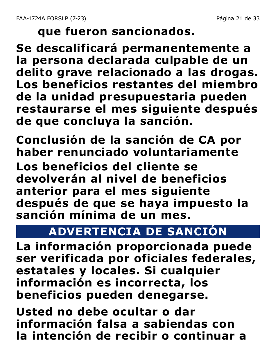 Formulario FAA-1724A-SLP Paginas De Firma De La Solicitud (Letra Grande) - Arizona (Spanish), Page 21